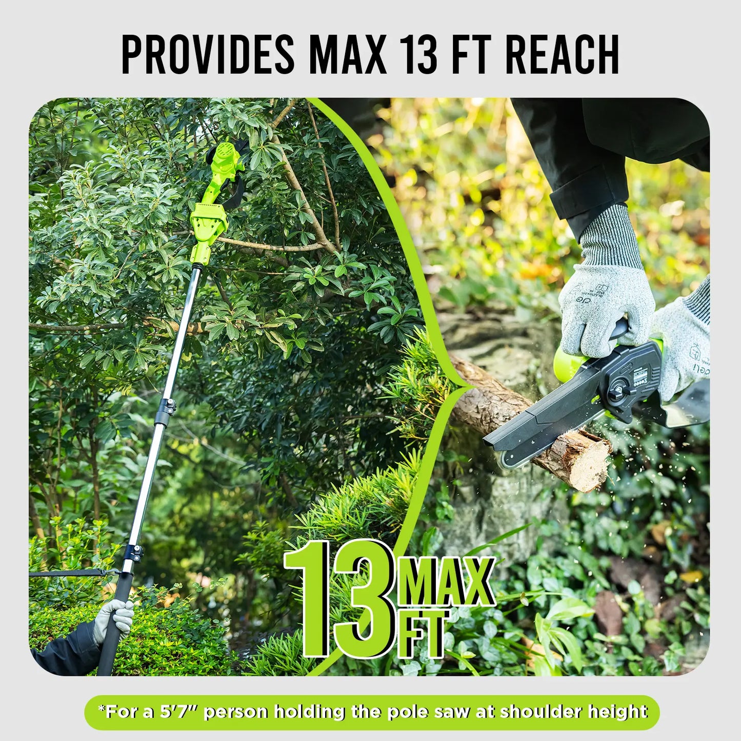 STEELITE 2-In-1 Electric Pole Saw & Chain Saw, Lightweight Cordless 6 Inch Brushless 21V with Battery & Extension Pole for Tree Trimming, Great Gift for Men Dad Husband