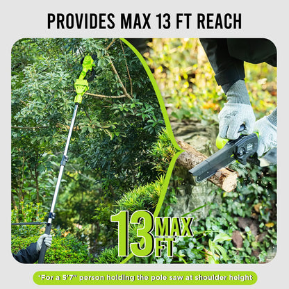 STEELITE 2-In-1 Electric Pole Saw & Chain Saw, Lightweight Cordless 6 Inch Brushless 21V with Battery & Extension Pole for Tree Trimming, Great Gift for Men Dad Husband