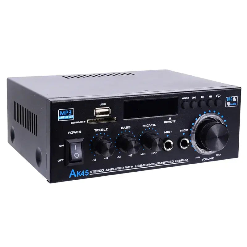「GIFT」AK45 Bluetooth 5.0 Stereo Amplifier Hifi 2.0 Channel Power Amp with USB SD RCA Dual Microphone Support for Karaoke Home Theater Party Audio Streaming Karaoke Machine