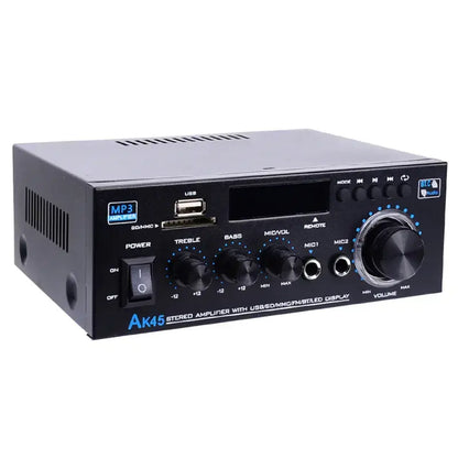 「GIFT」AK45 Bluetooth 5.0 Stereo Amplifier Hifi 2.0 Channel Power Amp with USB SD RCA Dual Microphone Support for Karaoke Home Theater Party Audio Streaming Karaoke Machine
