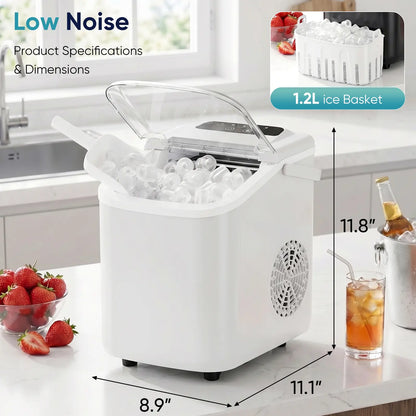Ice Makers Countertop with Handle, Portable Ice Machine, 9 Bullet Ice Cubes in 6 Mins, 26Lbs in 24Hrs, Auto-Cleaning, with Basket and Scoop, for Home, Kitchen, RV, Camping