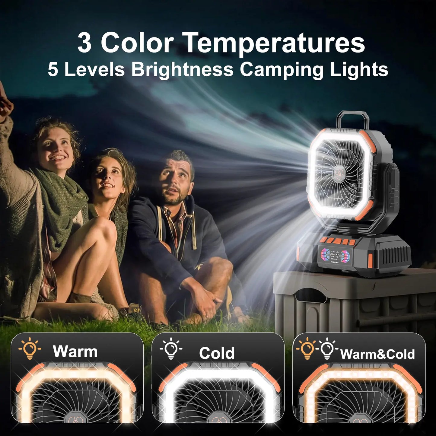 40000Mah Portable Camping Fan Battery Powered, Rechargeable Camping Fan with Remote & LED Light, 4 Speed Strong Airflow & Light for Desk/Outdoor/Tent/Camping/Fishing Usb