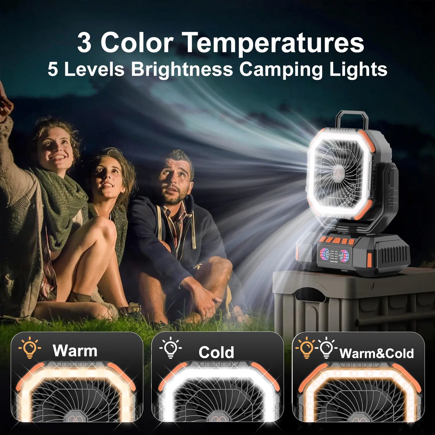 40000Mah Portable Camping Fan Battery Powered, Rechargeable Camping Fan with Remote & LED Light, 4 Speed Strong Airflow & Light for Desk/Outdoor/Tent/Camping/Fishing Usb
