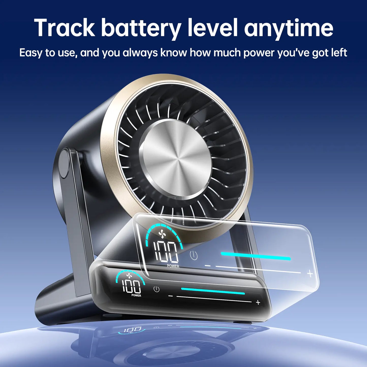 Coolhill Turbo Desktop Fan - Rechargeable, Low Noise, 100-Speed Digital Display with Dual Adjustment Modes for Office and Travel Use
