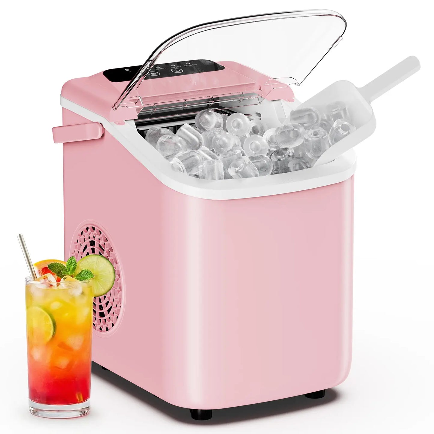Ice Makers Countertop with Handle, Portable Ice Machine, 9 Bullet Ice Cubes in 6 Mins, 26Lbs in 24Hrs, Auto-Cleaning, with Basket and Scoop, for Home, Kitchen, RV, Camping