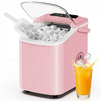 Ice Makers Countertop with Handle, Portable Ice Machine, 9 Bullet Ice Cubes in 6 Mins, 26Lbs in 24Hrs, Auto-Cleaning, with Basket and Scoop, for Home, Kitchen, RV, Camping