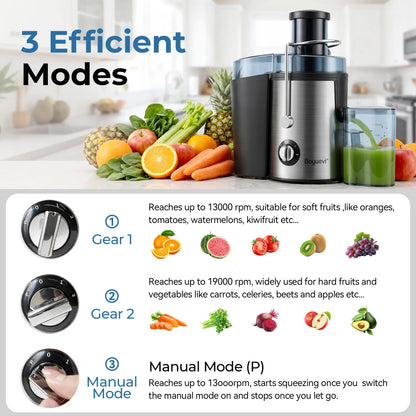 Boyuevi-3" Feed Chute for Whole Fruits and Veg ,800W Home Use Multi-Function Electric Juicer with , Centrifugal Juicer with 30 Oz. Juice Jug, Easy to Clean,Bpa-Free Blender Outdoorfun