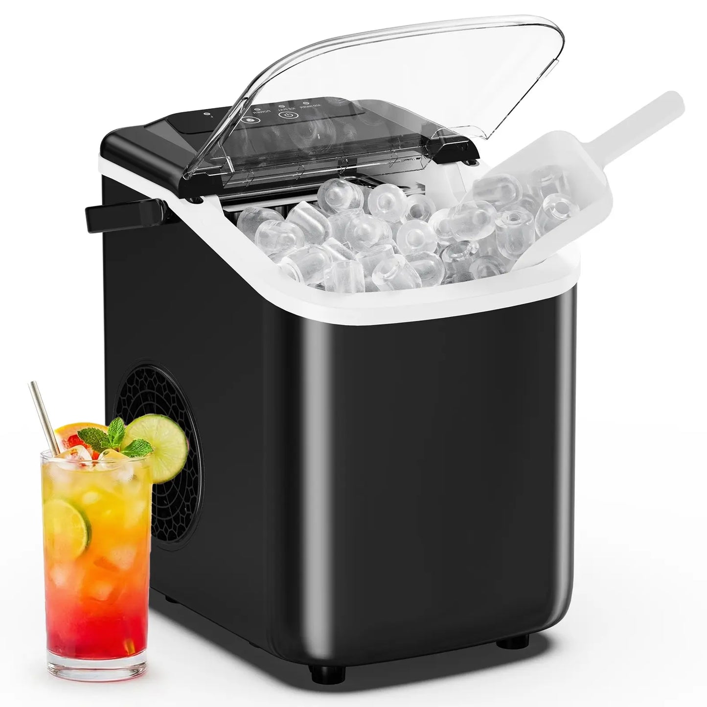 Ice Makers Countertop with Handle, Portable Ice Machine, 9 Bullet Ice Cubes in 6 Mins, 26Lbs in 24Hrs, Auto-Cleaning, with Basket and Scoop, for Home, Kitchen, RV, Camping