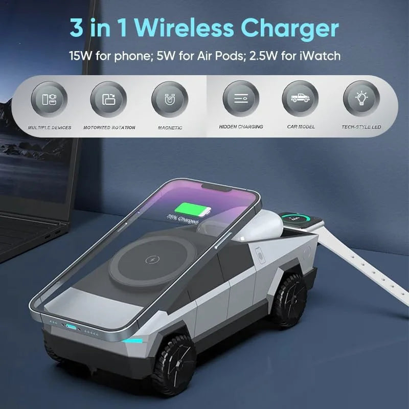 3-in-1 Magnetic Fast Wireless Charger and Phone Stand for iPhone 17/16/15 Pro Max, Apple Watch, and AirPods Pro