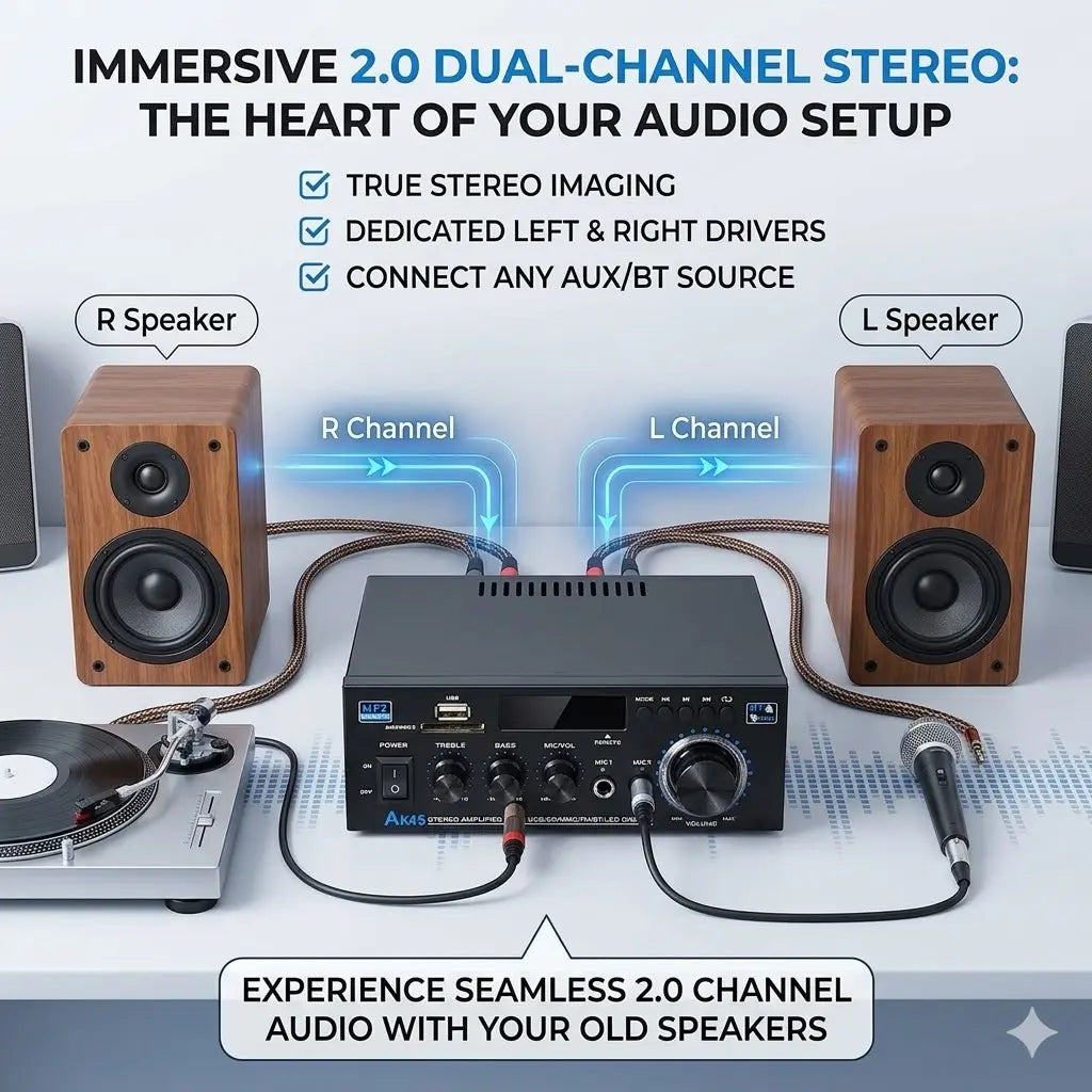 「GIFT」AK45 Bluetooth 5.0 Stereo Amplifier Hifi 2.0 Channel Power Amp with USB SD RCA Dual Microphone Support for Karaoke Home Theater Party Audio Streaming Karaoke Machine