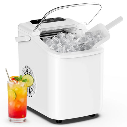 Ice Makers Countertop with Handle, Portable Ice Machine, 9 Bullet Ice Cubes in 6 Mins, 26Lbs in 24Hrs, Auto-Cleaning, with Basket and Scoop, for Home, Kitchen, RV, Camping