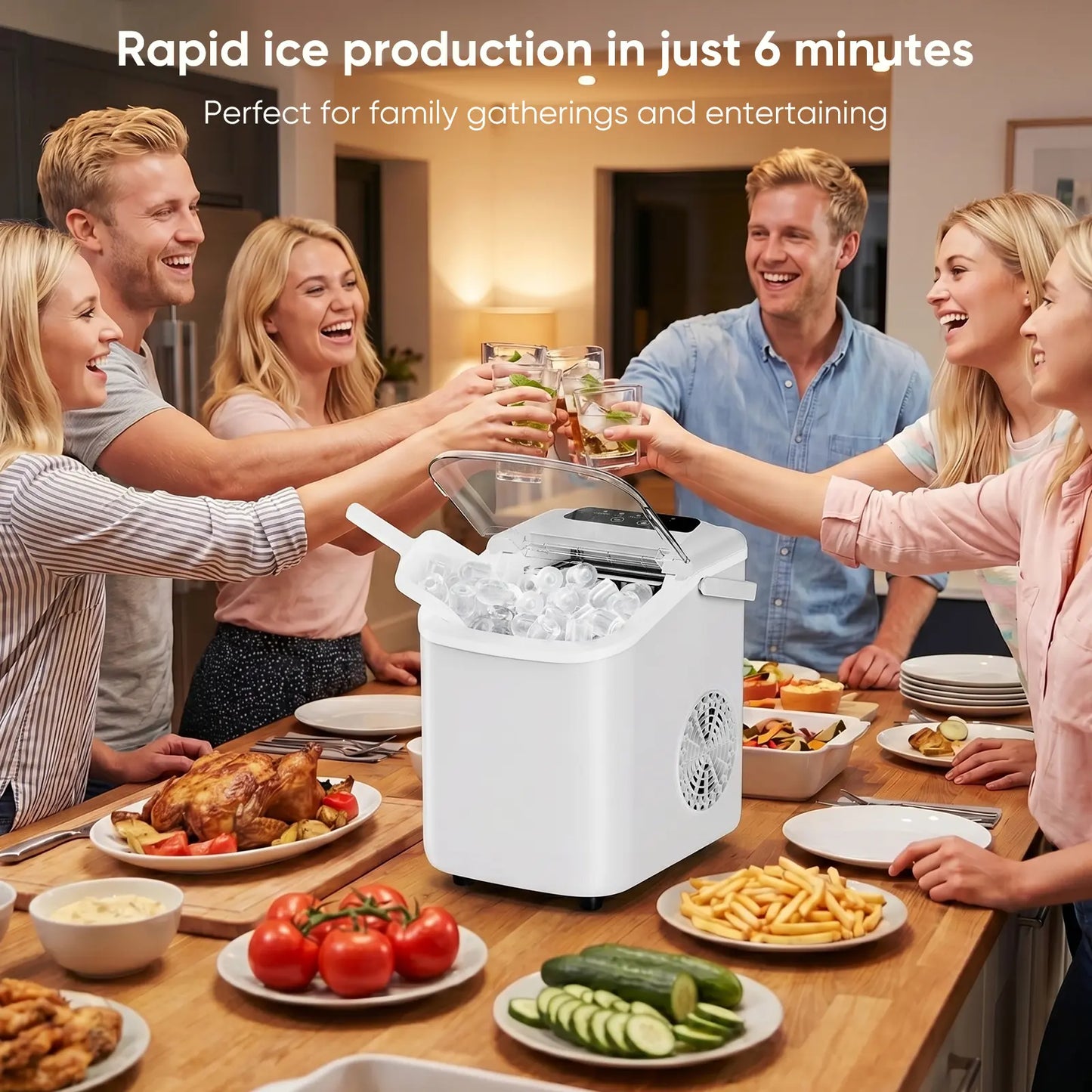 Ice Makers Countertop with Handle, Portable Ice Machine, 9 Bullet Ice Cubes in 6 Mins, 26Lbs in 24Hrs, Auto-Cleaning, with Basket and Scoop, for Home, Kitchen, RV, Camping