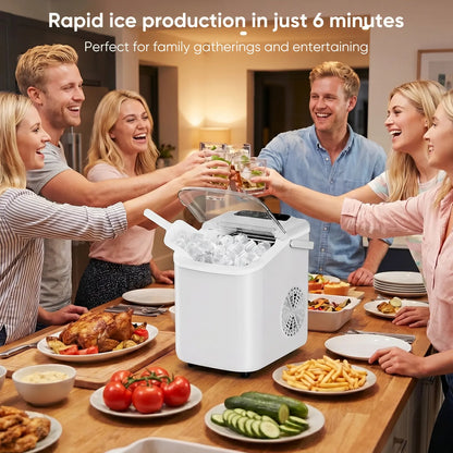 Ice Makers Countertop with Handle, Portable Ice Machine, 9 Bullet Ice Cubes in 6 Mins, 26Lbs in 24Hrs, Auto-Cleaning, with Basket and Scoop, for Home, Kitchen, RV, Camping