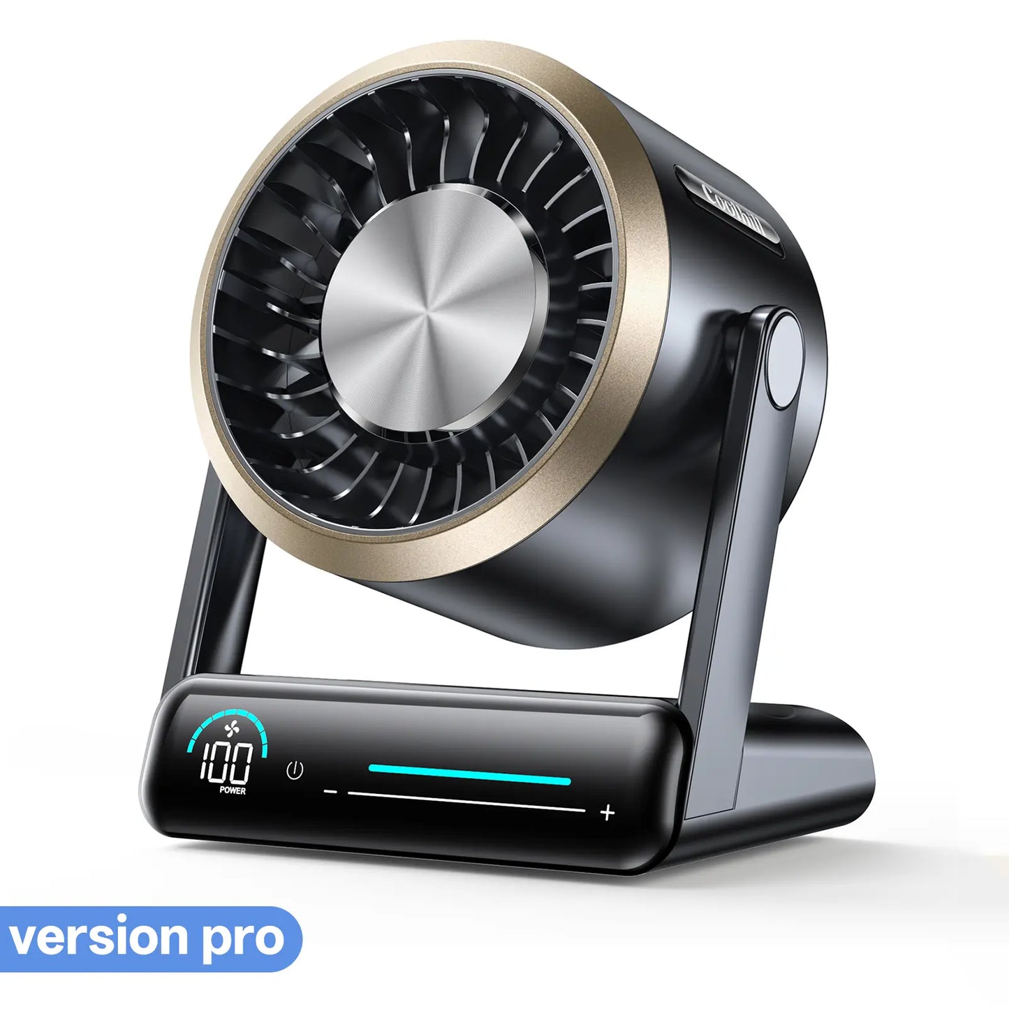 Coolhill Turbo Desktop Fan - Rechargeable, Low Noise, 100-Speed Digital Display with Dual Adjustment Modes for Office and Travel Use