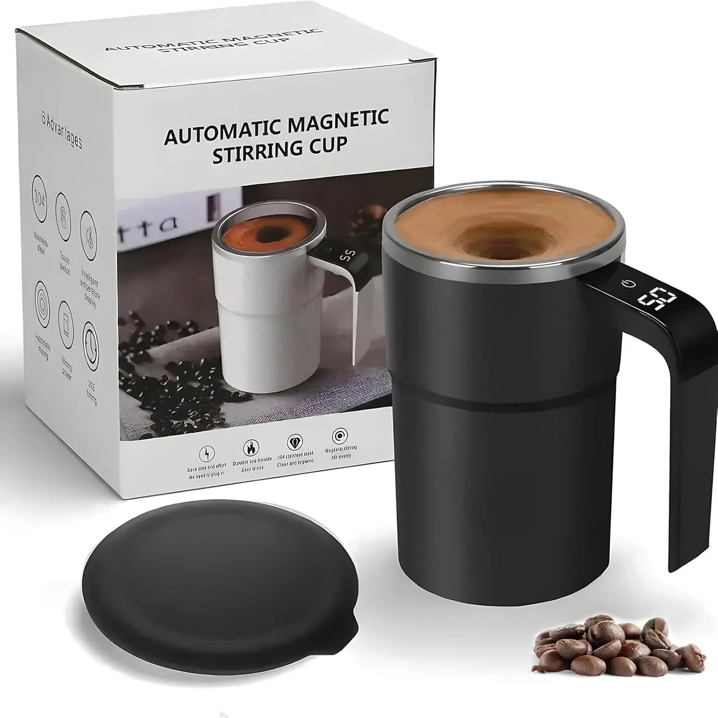 Electric Self-Stirring Coffee Mug Magnetic Stirring Cup Rechargeable Automatic Mixing Cup W/Lcd Thermometer for Milk/Cocoa at Office/Kitchen/Travel