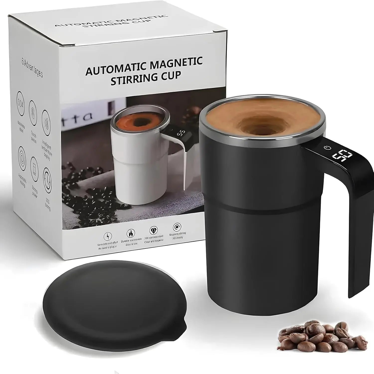 Electric Self-Stirring Coffee Mug Magnetic Stirring Cup Rechargeable Automatic Mixing Cup W/Lcd Thermometer for Milk/Cocoa at Office/Kitchen/Travel