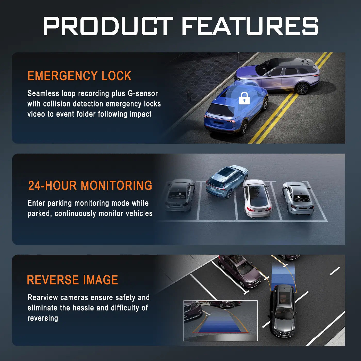 BCUOZ 4-Channel Dash Cam,(Not Wireless) 1080P Full HD Front+720P Rear Left Right Coverage, Requires Charging to Use,Super Night Vision, G-Sensor, with Free 64GB Memory Card, Car Dashboard Camera / Safe Driving Black Box,24H Parking Mode#Summervibes Outd