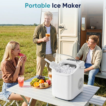 Ice Makers Countertop with Handle, Portable Ice Machine, 9 Bullet Ice Cubes in 6 Mins, 26Lbs in 24Hrs, Auto-Cleaning, with Basket and Scoop, for Home, Kitchen, RV, Camping