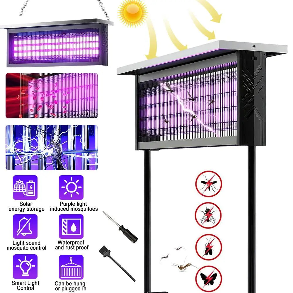 【Summervibes】Solar Mosquito Killer Lamp Outdoor – 20W High-Power Waterproof Insect Zapper with 3 Tubes, Dual Charging, 6000Mah Battery for Garden, Yard, Farm, Patio Outdoorfun