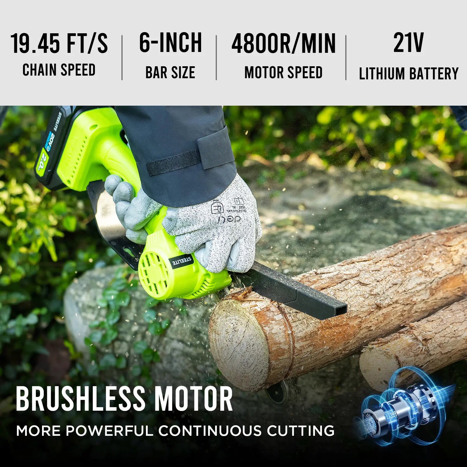STEELITE 2-In-1 Electric Pole Saw & Chain Saw, Lightweight Cordless 6 Inch Brushless 21V with Battery & Extension Pole for Tree Trimming, Great Gift for Men Dad Husband