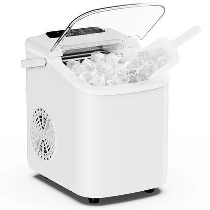Ice Makers Countertop with Handle, Portable Ice Machine, 9 Bullet Ice Cubes in 6 Mins, 26Lbs in 24Hrs, Auto-Cleaning, with Basket and Scoop, for Home, Kitchen, RV, Camping