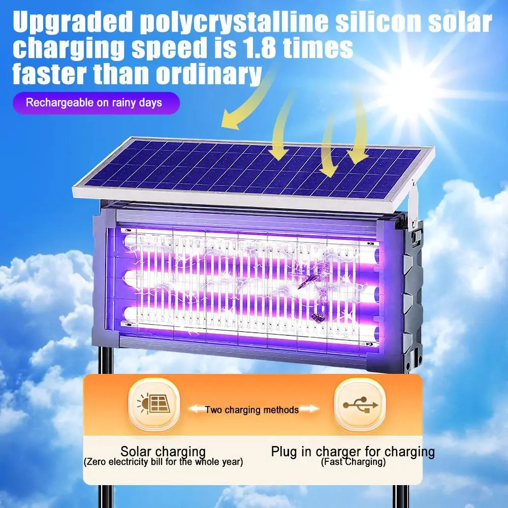 【Summervibes】Solar Mosquito Killer Lamp Outdoor – 20W High-Power Waterproof Insect Zapper with 3 Tubes, Dual Charging, 6000Mah Battery for Garden, Yard, Farm, Patio Outdoorfun