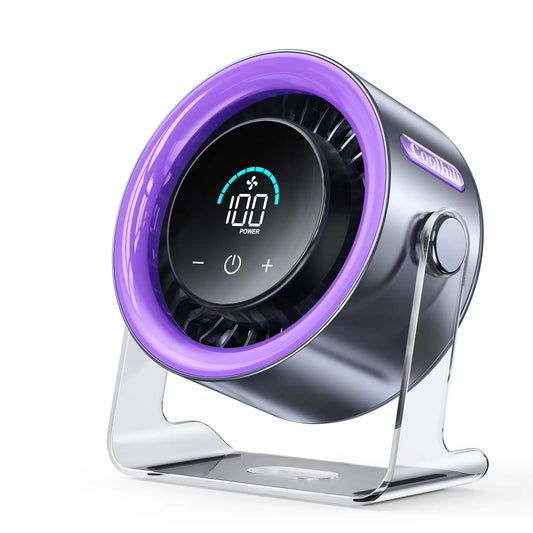 Coolhill Turbo Desktop Fan - Rechargeable, Low Noise, 100-Speed Digital Display with Dual Adjustment Modes for Office and Travel Use