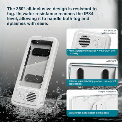 Waterproof Mobile Phone Holder with Bluetooth Speaker and 360° Rotating Touch Screen for Bathroom, Kitchen, and Pool Use
