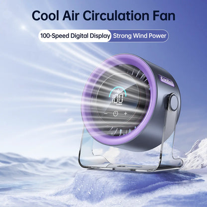 Coolhill Turbo Desktop Fan - Rechargeable, Low Noise, 100-Speed Digital Display with Dual Adjustment Modes for Office and Travel Use
