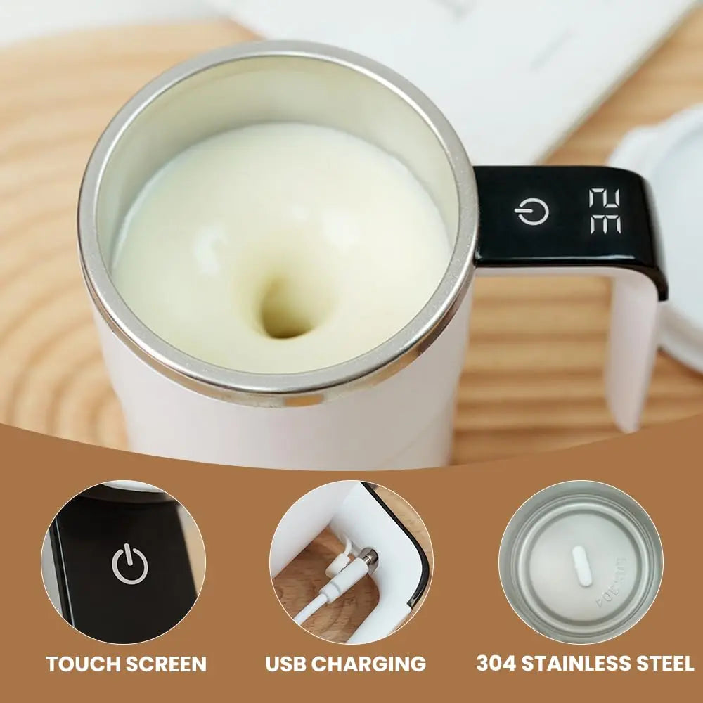 Electric Self-Stirring Coffee Mug Magnetic Stirring Cup Rechargeable Automatic Mixing Cup W/Lcd Thermometer for Milk/Cocoa at Office/Kitchen/Travel