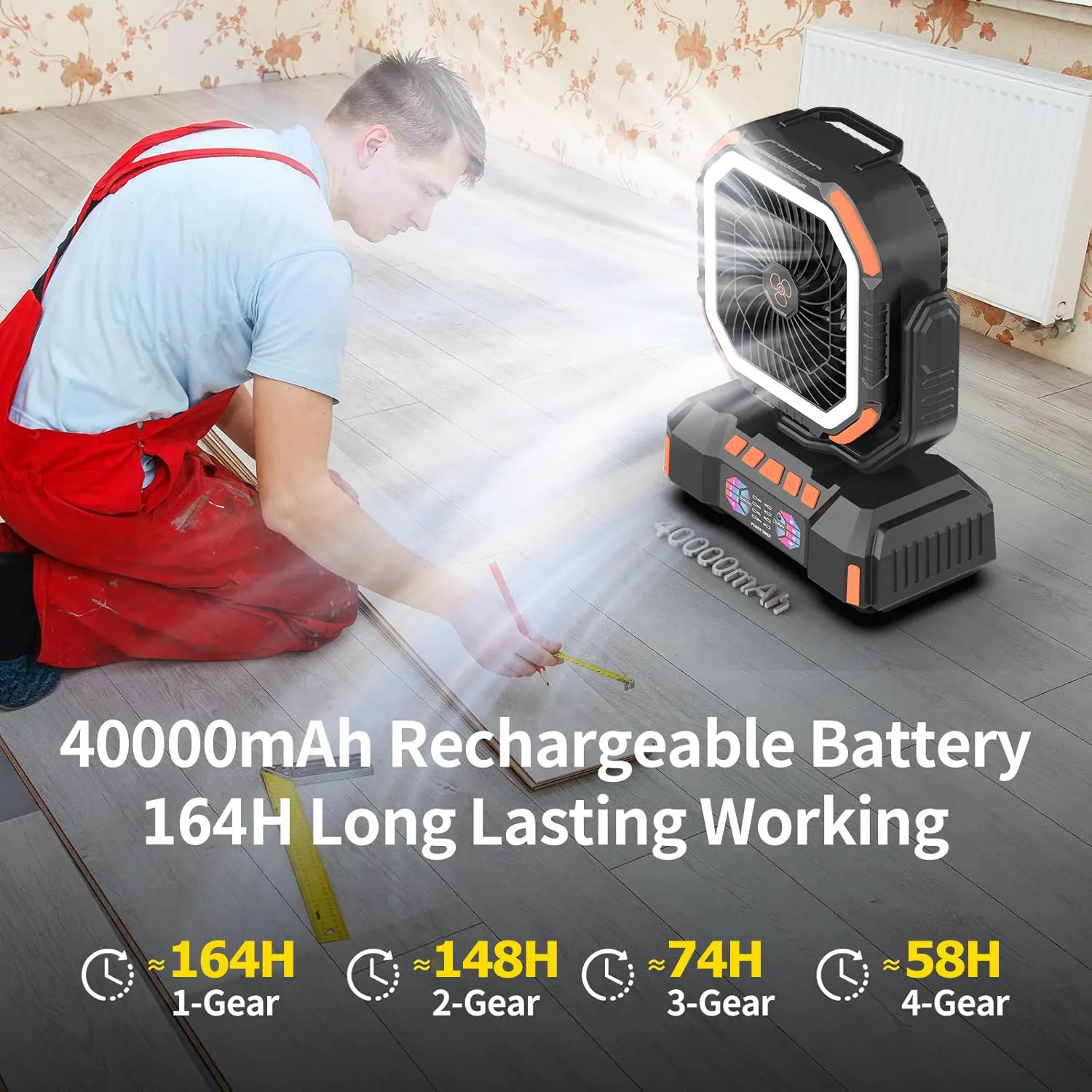 40000Mah Portable Camping Fan Battery Powered, Rechargeable Camping Fan with Remote & LED Light, 4 Speed Strong Airflow & Light for Desk/Outdoor/Tent/Camping/Fishing Usb