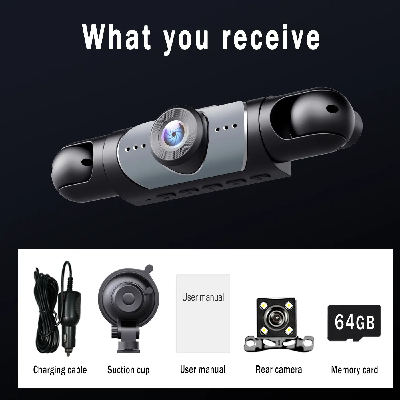 BCUOZ 4-Channel Dash Cam,(Not Wireless) 1080P Full HD Front+720P Rear Left Right Coverage, Requires Charging to Use,Super Night Vision, G-Sensor, with Free 64GB Memory Card, Car Dashboard Camera / Safe Driving Black Box,24H Parking Mode#Summervibes Outd