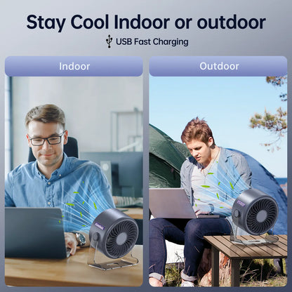 Coolhill Turbo Desktop Fan - Rechargeable, Low Noise, 100-Speed Digital Display with Dual Adjustment Modes for Office and Travel Use