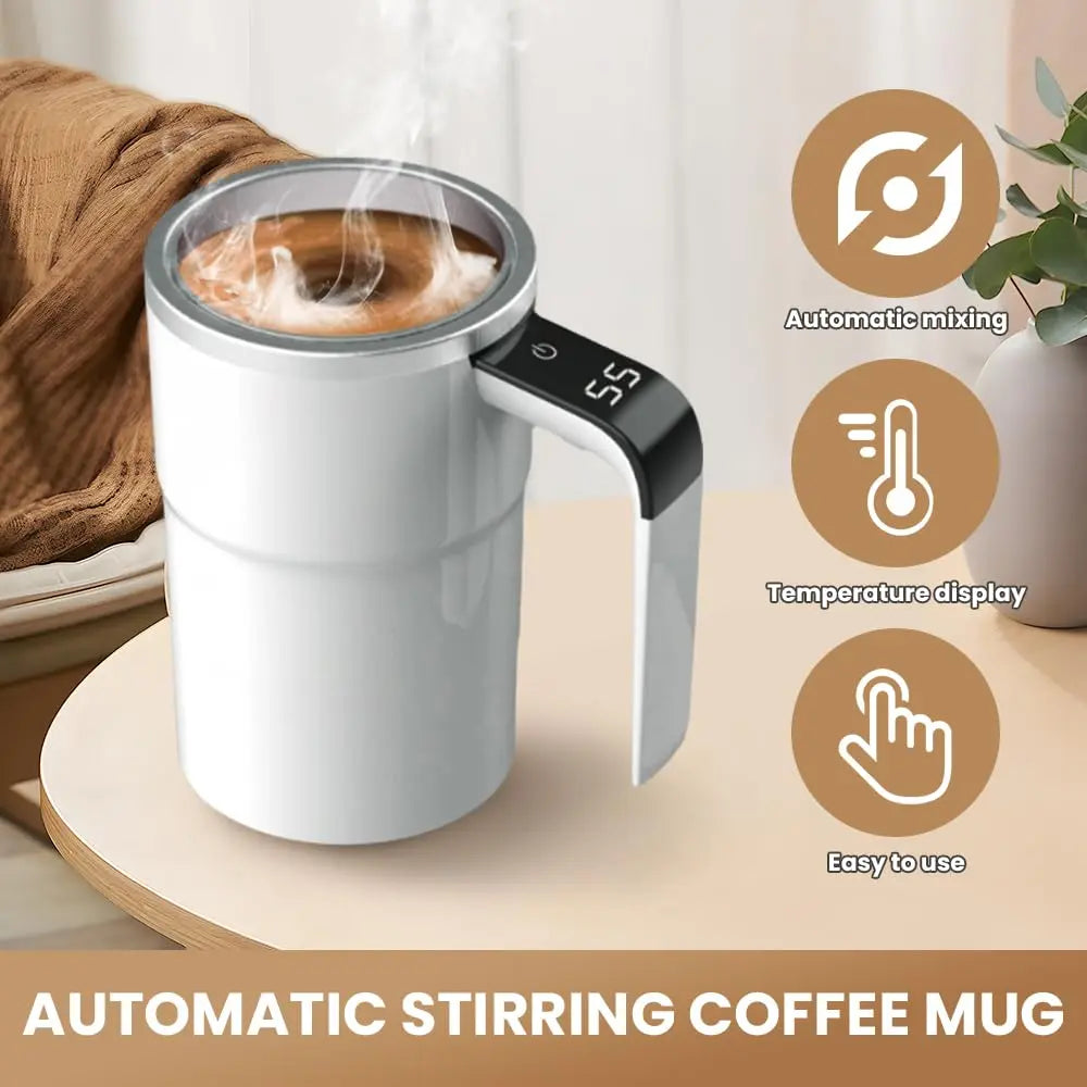 Electric Self-Stirring Coffee Mug Magnetic Stirring Cup Rechargeable Automatic Mixing Cup W/Lcd Thermometer for Milk/Cocoa at Office/Kitchen/Travel