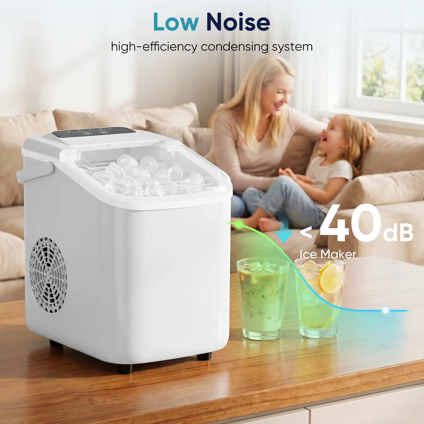 Ice Makers Countertop with Handle, Portable Ice Machine, 9 Bullet Ice Cubes in 6 Mins, 26Lbs in 24Hrs, Auto-Cleaning, with Basket and Scoop, for Home, Kitchen, RV, Camping
