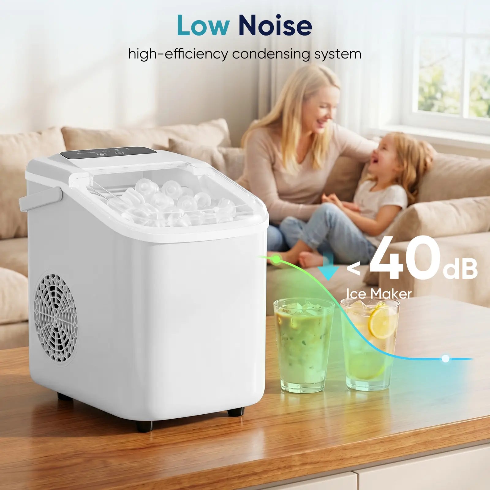 Ice Makers Countertop with Handle, Portable Ice Machine, 9 Bullet Ice Cubes in 6 Mins, 26Lbs in 24Hrs, Auto-Cleaning, with Basket and Scoop, for Home, Kitchen, RV, Camping