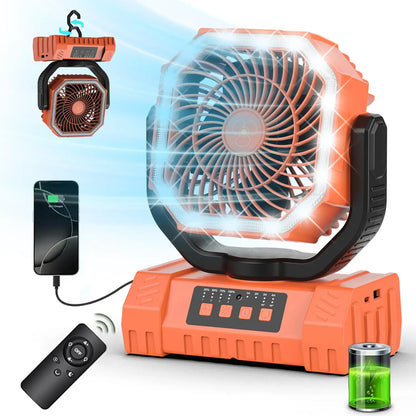 40000Mah Portable Camping Fan Battery Powered, Rechargeable Camping Fan with Remote & LED Light, 4 Speed Strong Airflow & Light for Desk/Outdoor/Tent/Camping/Fishing Usb