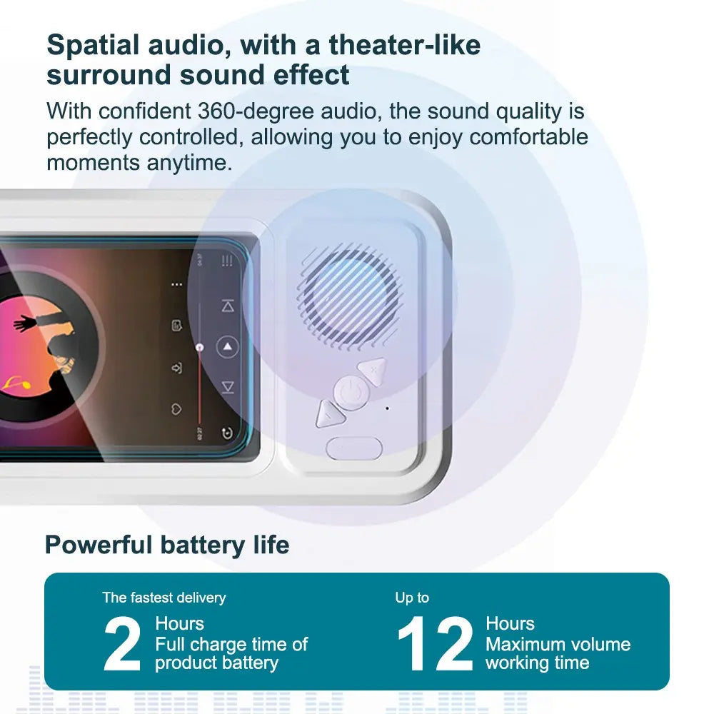 Waterproof Mobile Phone Holder with Bluetooth Speaker and 360° Rotating Touch Screen for Bathroom, Kitchen, and Pool Use