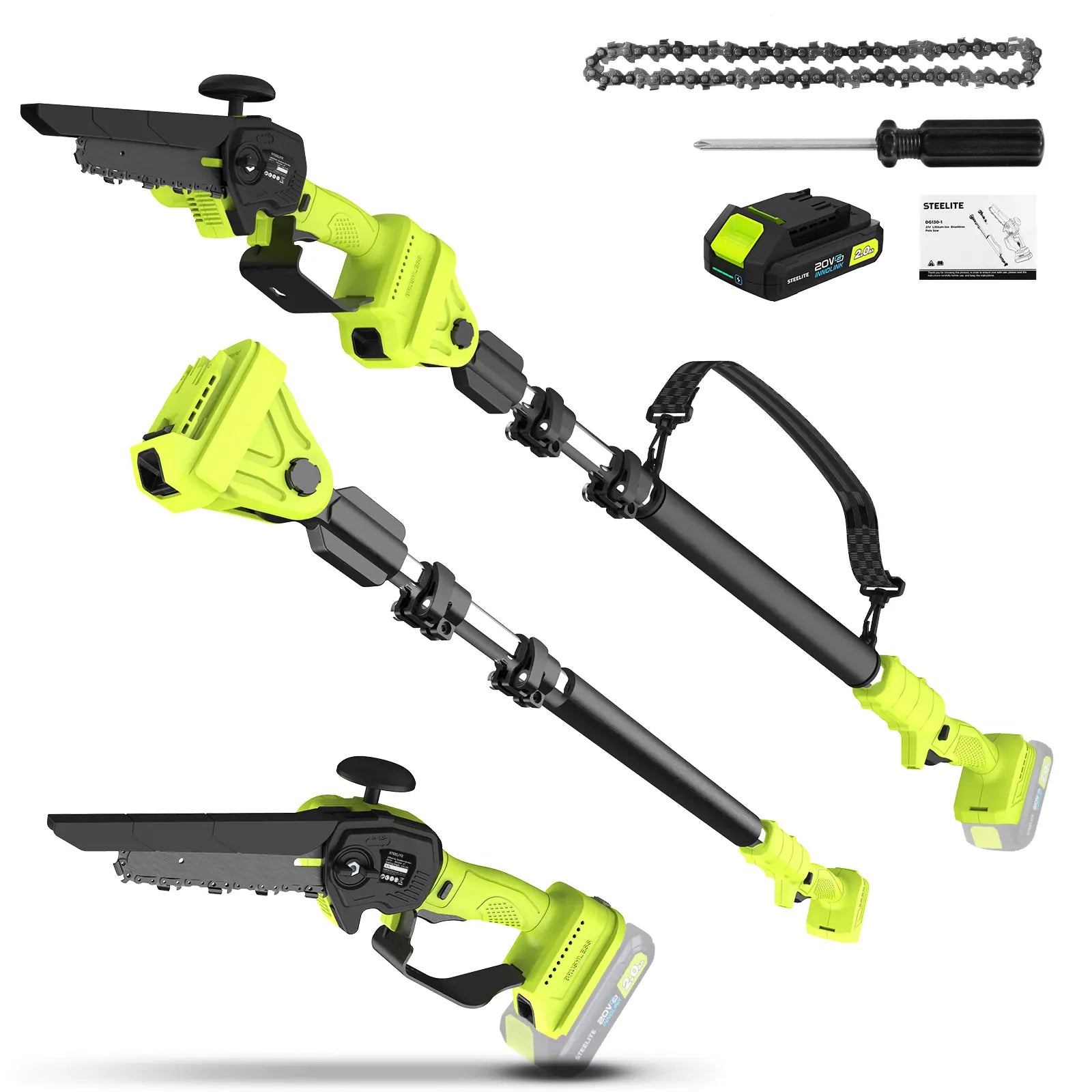 STEELITE 2-In-1 Electric Pole Saw & Chain Saw, Lightweight Cordless 6 Inch Brushless 21V with Battery & Extension Pole for Tree Trimming, Great Gift for Men Dad Husband