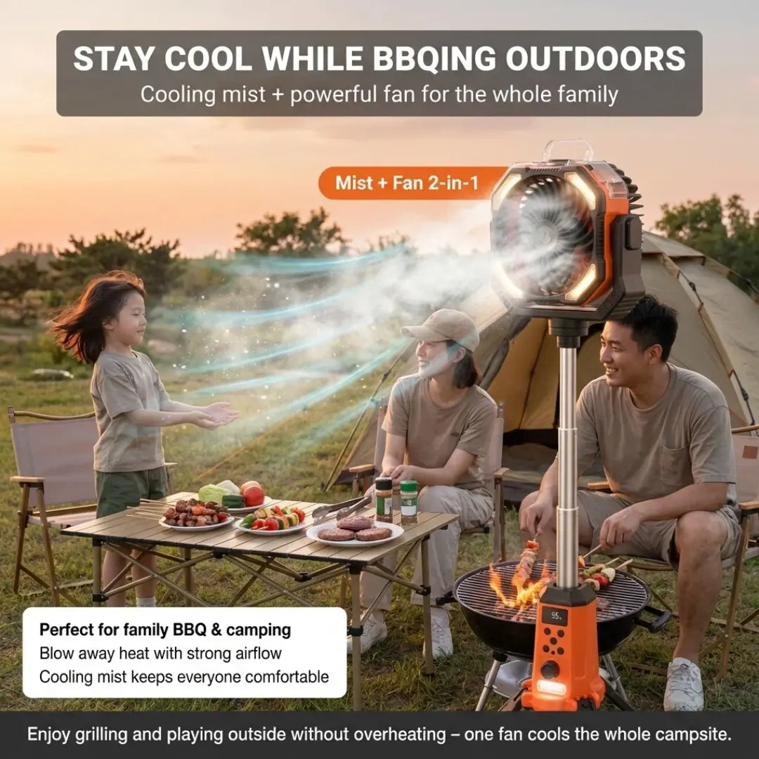 Taztir Solar Camping Fan with Tripod, 20000Mah Rechargeable Fan with LED Lights & 270° Pivot,4 in 1 Cordless Camping Fan, Remote Control Shaking Head Desk Fan for Camping Tent Travel Bedroom Portable Motor