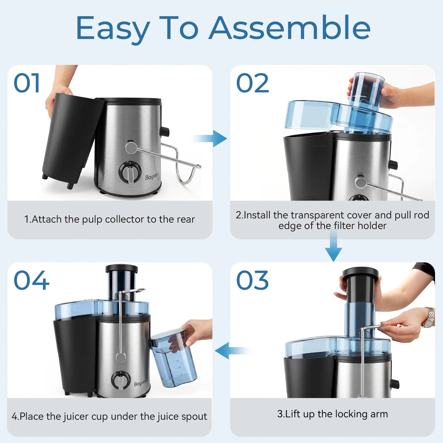 Boyuevi-3" Feed Chute for Whole Fruits and Veg ,800W Home Use Multi-Function Electric Juicer with , Centrifugal Juicer with 30 Oz. Juice Jug, Easy to Clean,Bpa-Free Blender Outdoorfun