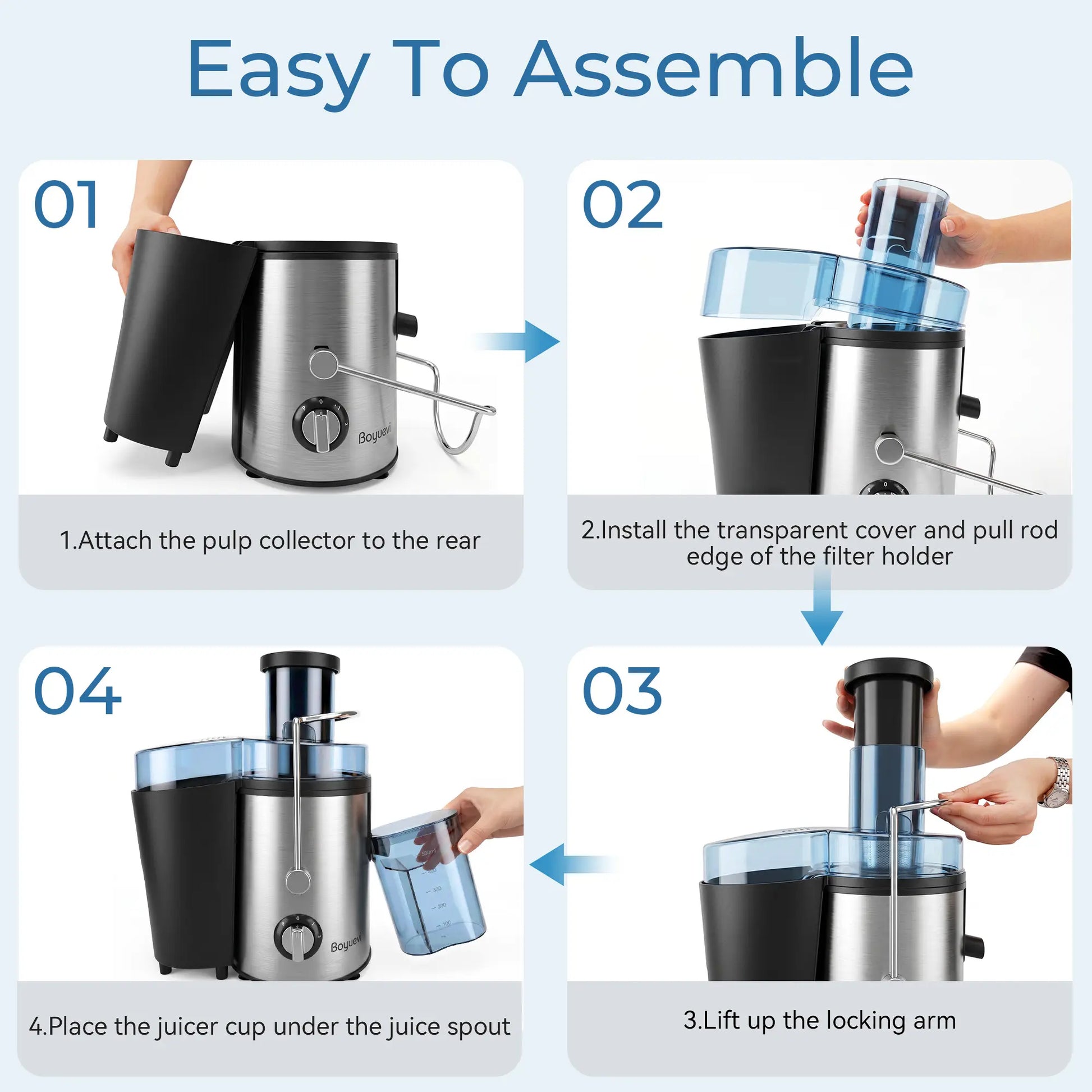 Boyuevi-3" Feed Chute for Whole Fruits and Veg ,800W Home Use Multi-Function Electric Juicer with , Centrifugal Juicer with 30 Oz. Juice Jug, Easy to Clean,Bpa-Free Blender Outdoorfun