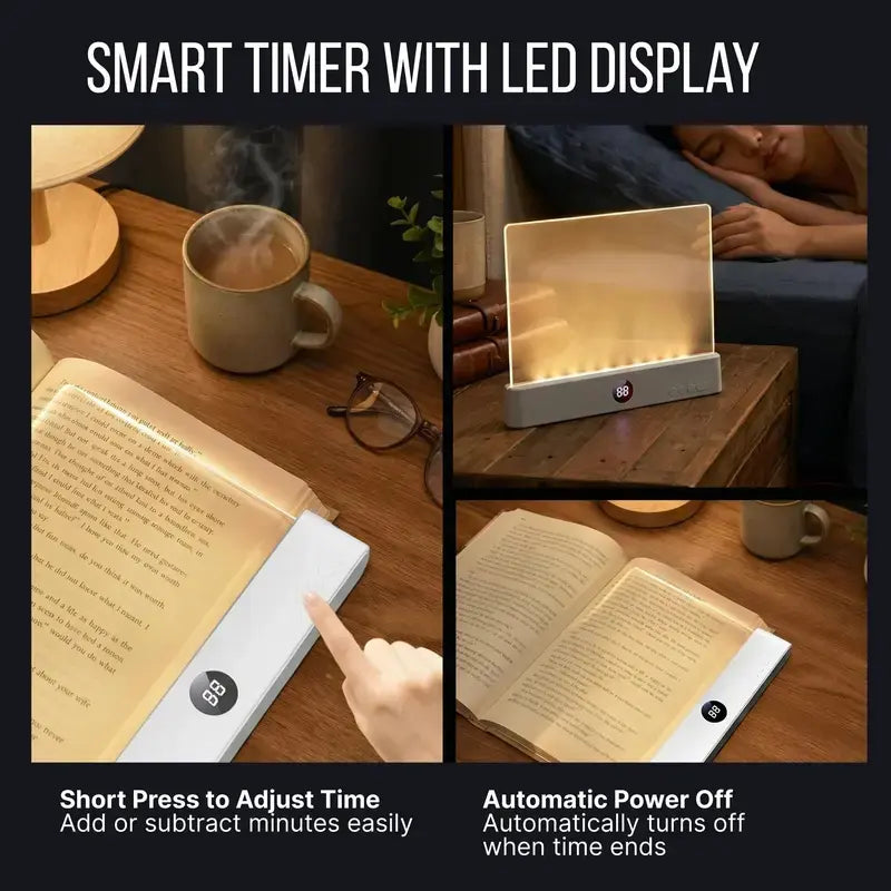 Smart LED Reading Light, Book Lamp Box, Rechargeable Transparent LED Flat Reading Light, with Timer, Doodle Desktop Study Light, the Dream Light for Quiet Readers.