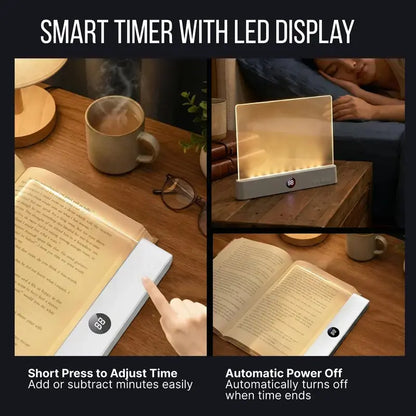 Smart LED Reading Light, Book Lamp Box, Rechargeable Transparent LED Flat Reading Light, with Timer, Doodle Desktop Study Light, the Dream Light for Quiet Readers.