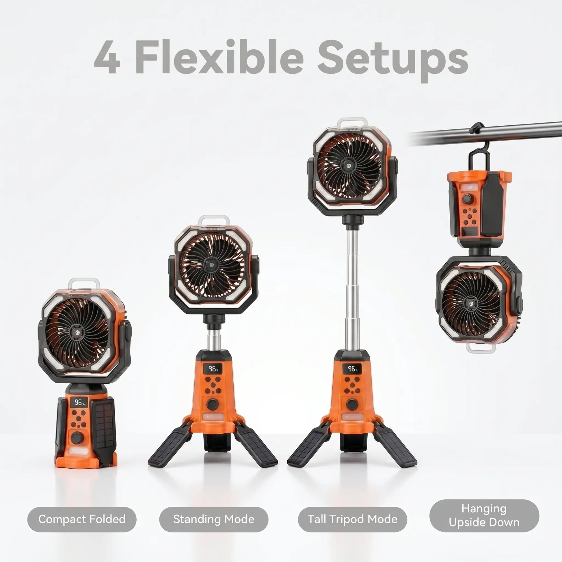 Taztir Solar Camping Fan with Tripod, 20000Mah Rechargeable Fan with LED Lights & 270° Pivot,4 in 1 Cordless Camping Fan, Remote Control Shaking Head Desk Fan for Camping Tent Travel Bedroom Portable Motor