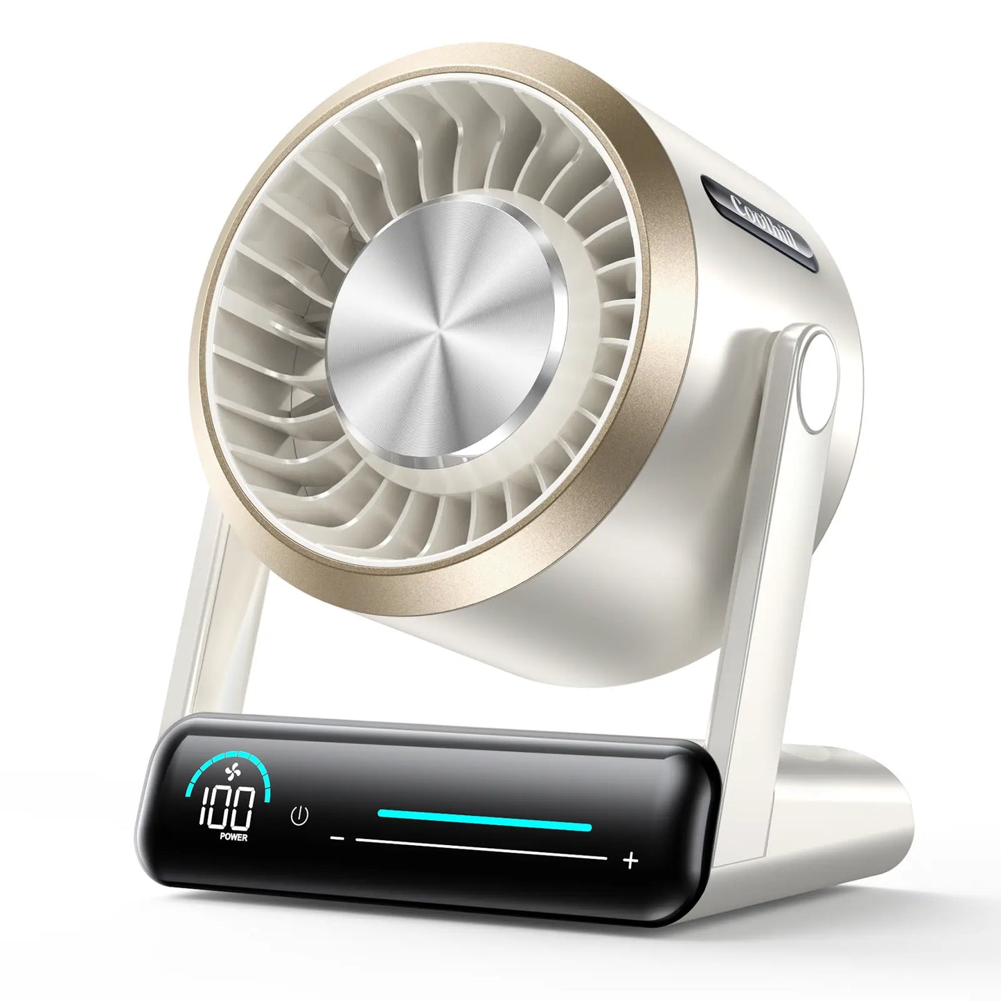 Coolhill Turbo Desktop Fan - Rechargeable, Low Noise, 100-Speed Digital Display with Dual Adjustment Modes for Office and Travel Use