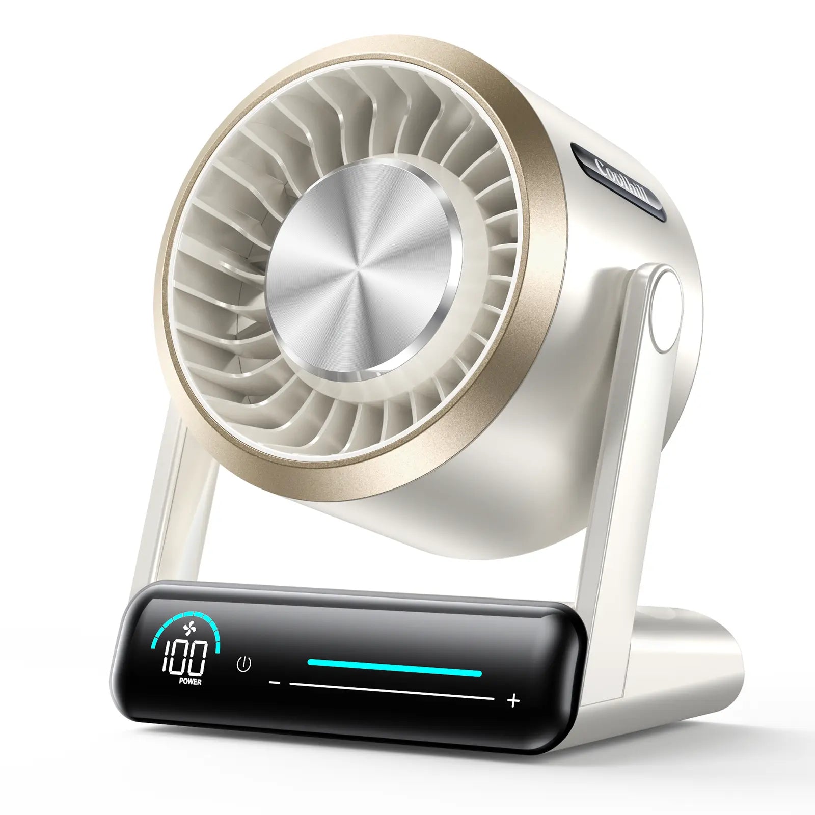 Coolhill Turbo Desktop Fan - Rechargeable, Low Noise, 100-Speed Digital Display with Dual Adjustment Modes for Office and Travel Use