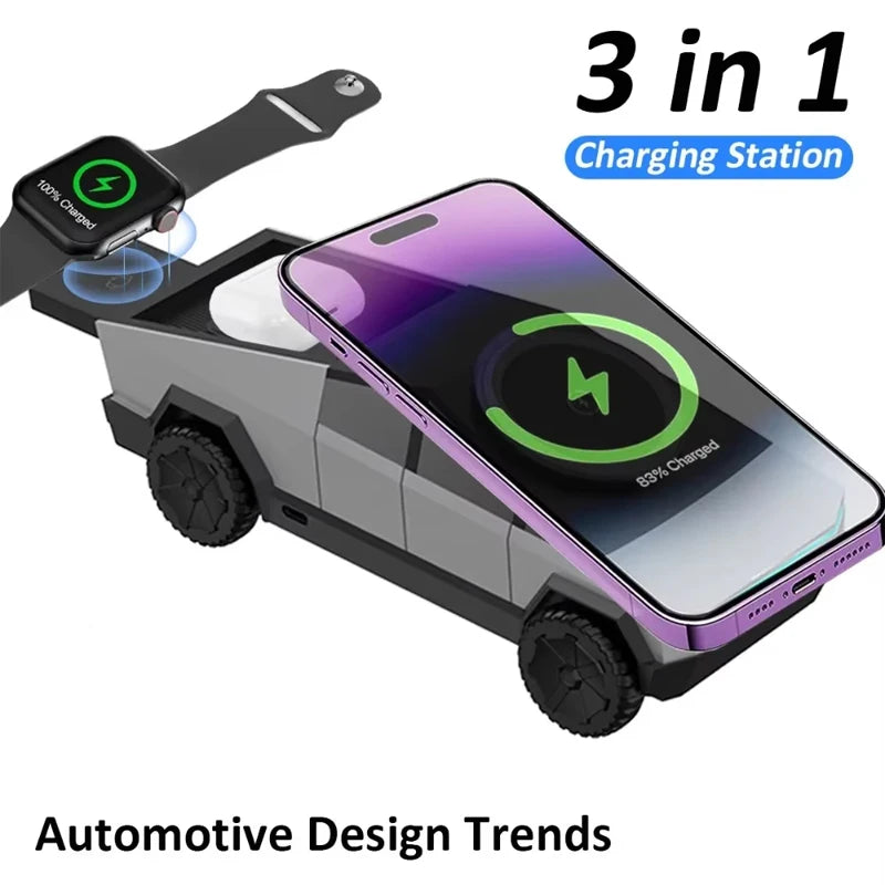 3-in-1 Magnetic Fast Wireless Charger and Phone Stand for iPhone 17/16/15 Pro Max, Apple Watch, and AirPods Pro