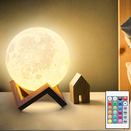 3D Printed Moon Lamp Night Light for Kids and Adults, 4-Inch Decorative Moon Lamp with 16 Color Options for Bedroom Decor