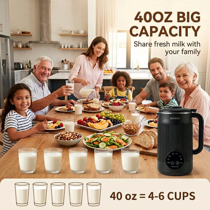 8-In-1 Plant Milk Maker, 40Oz Large Capacity Nut Milk Maker for Homemade Soy Milk, Oat Milk, Almond Milk, Smoothies, Baby Food, Keep Warm and Self-Cleaning, Bpa-Free for Everyday Family Kitchen Use
